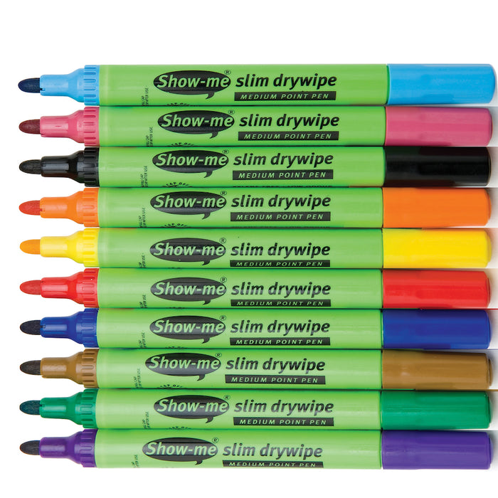 Show-me Drywipe Pens Medium Tip Assorted 10pk
