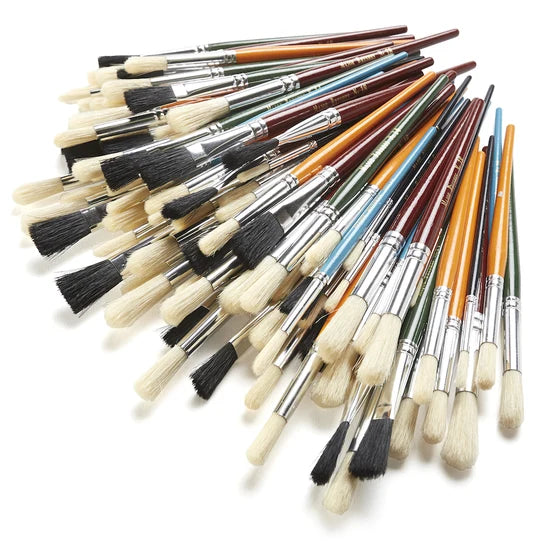 Round And Flat Hog Hair Paint Brushes 20pk