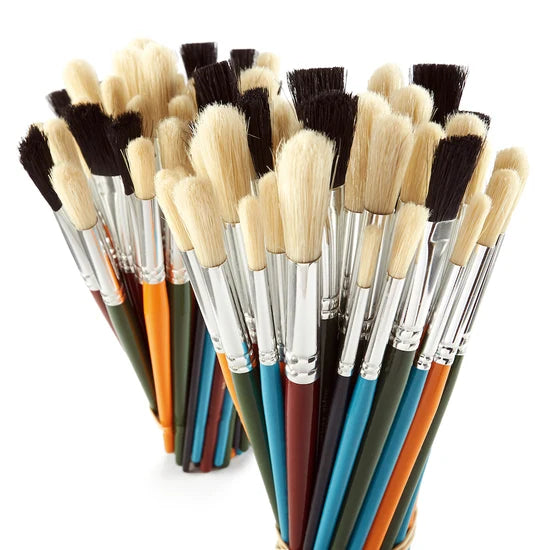 Round And Flat Hog Hair Paint Brushes 20pk