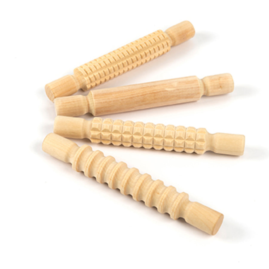 Textured Wooden Rolling Pin Set 4pk