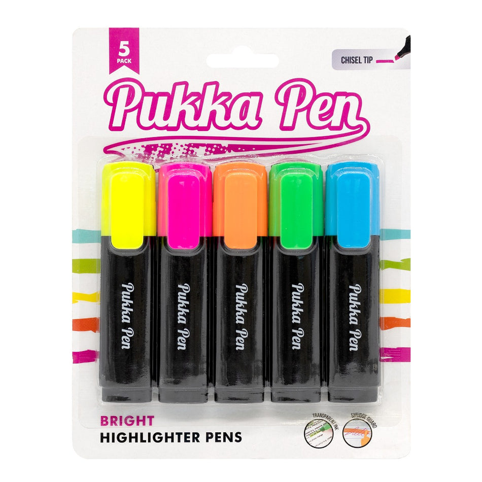 Bright Highlighter Pens Pack of 5