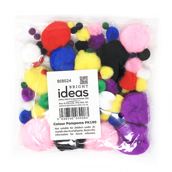 Assorted Craft Pom Poms 100pk