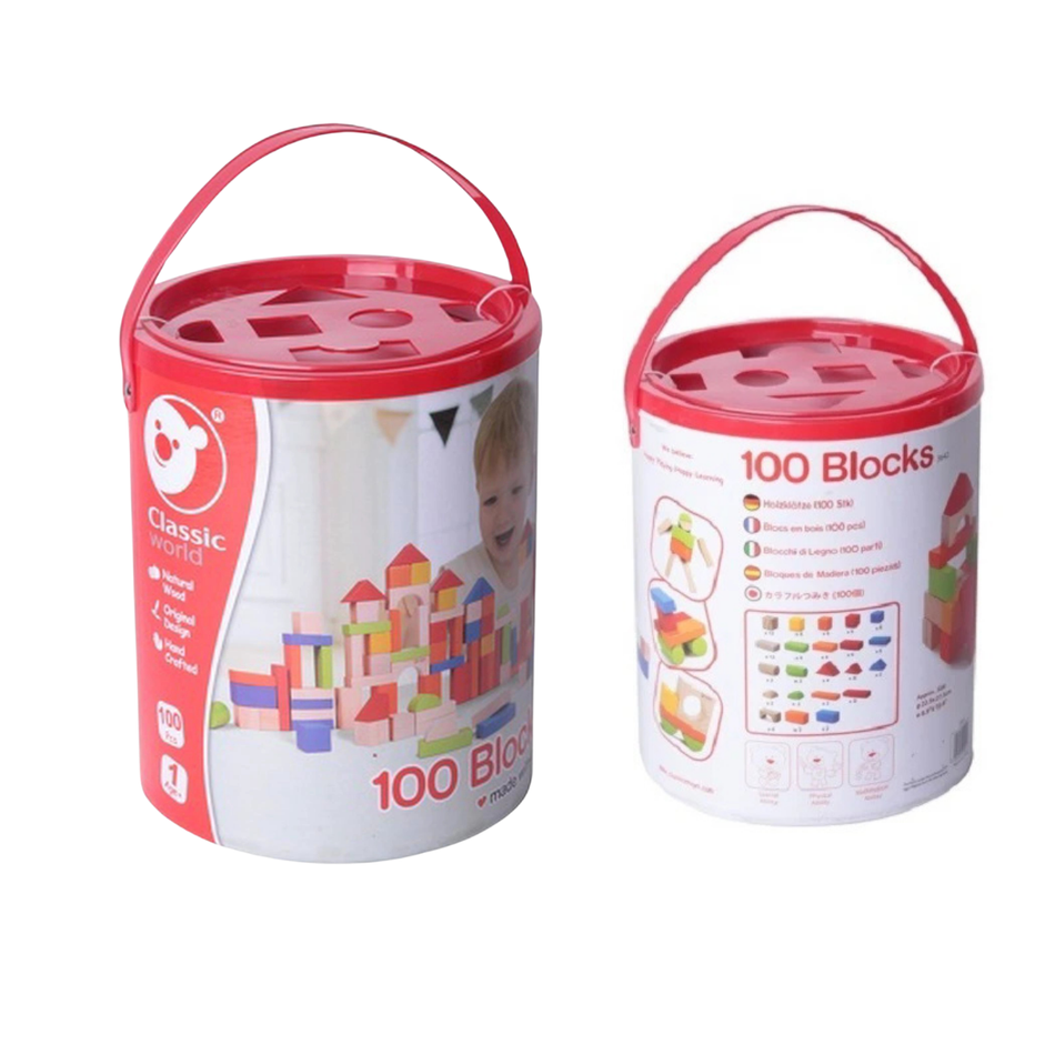 Coloured Wooden Building Blocks 100pk