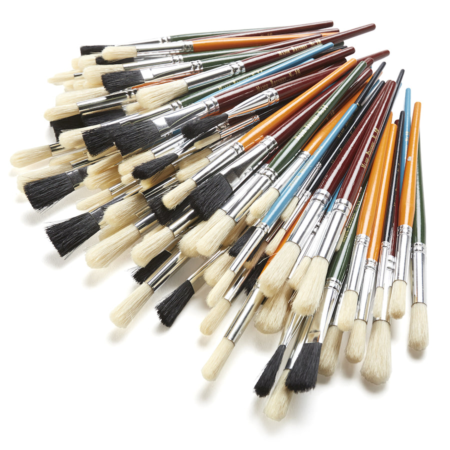 Round And Flat Hog Hair Paint Brushes 100pk