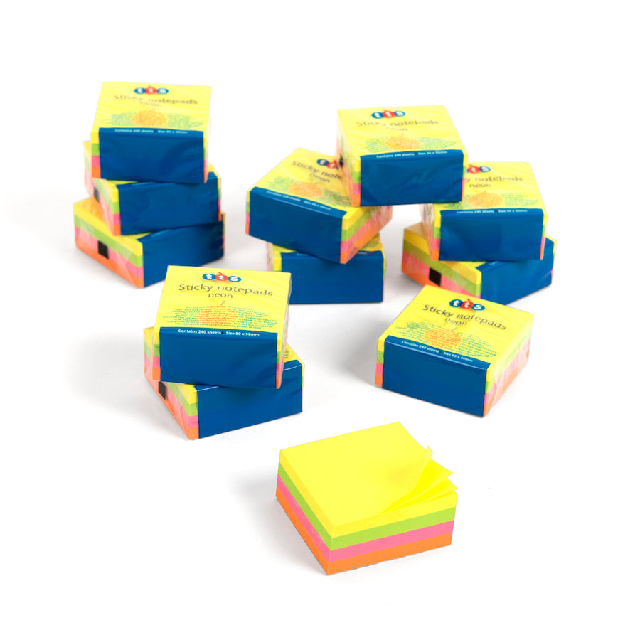 TTS Neon Sticky Notepads 50mm x 50mm 12pk